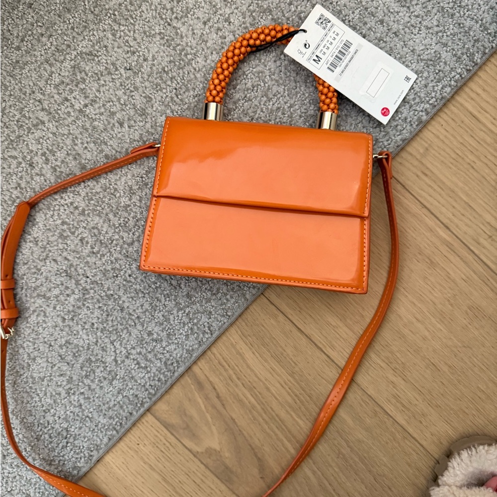 Orange Handbag with Beaded Handle